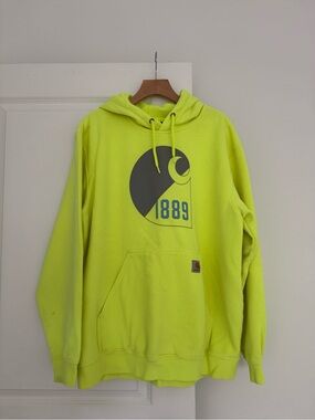 Carhartt 1889 Neon Yellow men’s Hoodie Sweatshirt sweater size XL loose fit